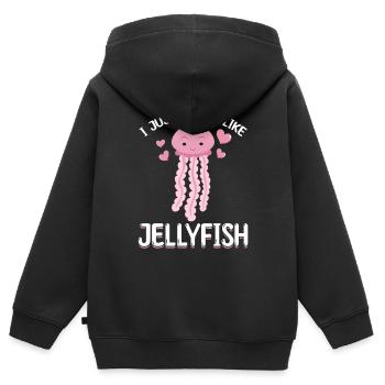 Méduses Méduses J’aime beaucoup les méduses - Sweat Premium à capuche zippé enfant bio - noir - Dos - AI Model Kid Male (0cm)
