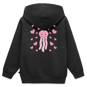 Mignonne Méduse Cœurs Méduses avec Cœurs Méduses Méduses - Sweat Premium à capuche zippé enfant bio - noir - Dos - AI Model Kid Male (0cm)