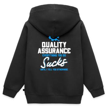 QA Ingenieur QA Tester Software Tester - Kinder Premium Organic Zip Hoodie - Schwarz - Hinten - AI Model Kid Male (0cm)