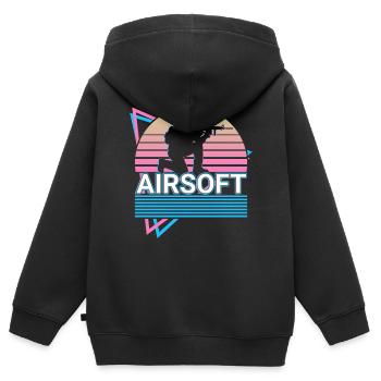 Cadeau Rétro Airsoft - Sweat Premium à capuche zippé enfant bio - noir - Dos - AI Model Kid Male (0cm)