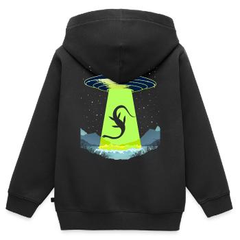 Drôle Loch Ness Monster Nessie Alien Abduction OVNI - Sweat Premium à capuche zippé enfant bio - noir - Dos - AI Model Kid Male (0cm)