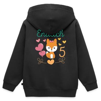 Endlich 5 Jahre Mädchen Geburtstagshirt Fuchs - Kinder Premium Organic Zip Hoodie - Schwarz - Hinten - AI Model Kid Male (0cm)