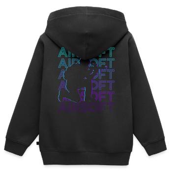 Cadeau Rétro Airsoft - Sweat Premium à capuche zippé enfant bio - noir - Dos - AI Model Kid Male (0cm)