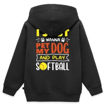 Il suffit de caresser mon chien et de jouer au softball - Sweat Premium à capuche zippé enfant bio - noir - Dos - AI Model Kid Male (0cm)