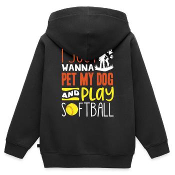 Il suffit de caresser mon chien et de jouer au softball - Sweat Premium à capuche zippé enfant bio - noir - Dos - AI Model Kid Male (0cm)