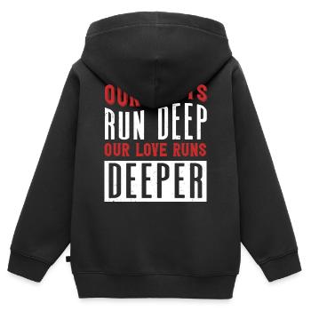 Arbre généalogique, nos racines vont plus loin - Sweat Premium à capuche zippé enfant bio - noir - Dos - AI Model Kid Male (0cm)