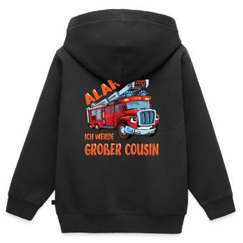 Ich werde Großer Cousin Feuerwehrauto Geschenkidee - Kinder Premium Organic Zip Hoodie - Schwarz - Hinten - AI Model Kid Male (0cm)