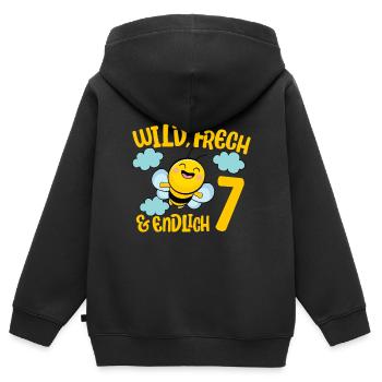 Motif d’anniversaire d’abeille enfin 7 ans fille - Sweat Premium à capuche zippé enfant bio - noir - Dos - AI Model Kid Male (0cm)