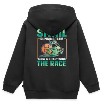 Snail Running Team Drôle Snail Runner - Sweat Premium à capuche zippé enfant bio - noir - Dos - AI Model Kid Male (0cm)