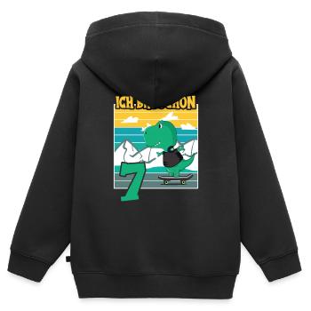 Dino Geburtstagsmotiv 7 Jahre Jungen Geschenkidee - Kinder Premium Organic Zip Hoodie - Schwarz - Hinten - AI Model Kid Male (0cm)