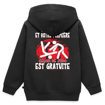 Judo Humour - Sweat Premium à capuche zippé enfant bio - noir - Dos - AI Model Kid Male (0cm)