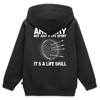 Archery Bow Archer Vintage Target - Sweat Premium à capuche zippé enfant bio - noir - Dos - AI Model Kid Male (0cm)