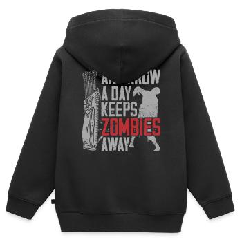 Arc de tir à l’arc Archer Zombie Vintage - Sweat Premium à capuche zippé enfant bio - noir - Dos - AI Model Kid Male (0cm)