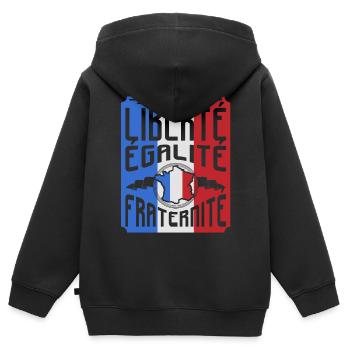 Frankreich - Kinder Premium Organic Zip Hoodie - Schwarz - Hinten - AI Model Kid Male (0cm)