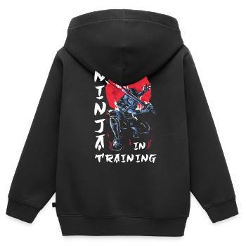 Ninja Cadeau Karaté Ninjutsu Judo Samouraï Japon - Sweat Premium à capuche zippé enfant bio - noir - Dos - AI Model Kid Male (0cm)