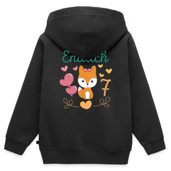 Fuchs Geburtstagshirt Endlich 7 Jahre Mädchen - Kinder Premium Organic Zip Hoodie - Schwarz - Hinten - AI Model Kid Male (0cm)