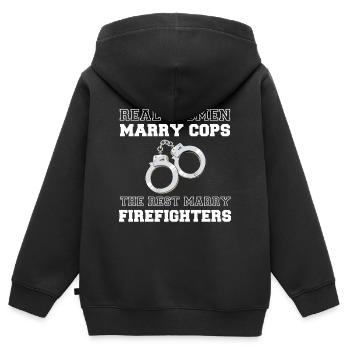 Des femmes épousent des flics menottes à la police - Sweat Premium à capuche zippé enfant bio - noir - Dos - AI Model Kid Male (0cm)