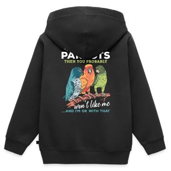 Wenn du keine Papageien magst, dann magst du mich - Kinder Premium Organic Zip Hoodie - Schwarz - Hinten - AI Model Kid Male (0cm)
