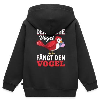 Der Frühe Vogel Fängt Den Vogel - Frühaufsteher - Kinder Premium Organic Zip Hoodie - Schwarz - Hinten - AI Model Kid Male (0cm)
