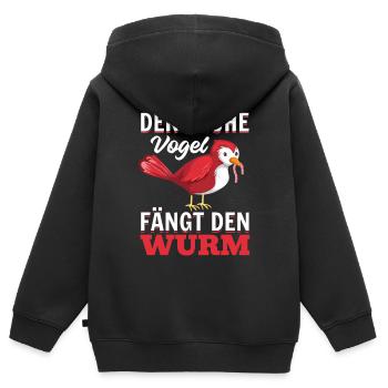 Frühaufsteher - Der Frühe Vogel Fängt Den Wurm - Kinder Premium Organic Zip Hoodie - Schwarz - Hinten - AI Model Kid Male (0cm)