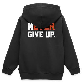 Ne jamais abandonner, citation motivante - Sweat Premium à capuche zippé enfant bio - noir - Dos - AI Model Kid Male (0cm)