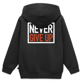 Ne jamais abandonner, citation motivante - Sweat Premium à capuche zippé enfant bio - noir - Dos - AI Model Kid Male (0cm)