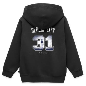 Ne soyez pas un '31 I traître Paragraphe I Berlin Ciry - Sweat Premium à capuche zippé enfant bio - noir - Dos - AI Model Kid Male (0cm)