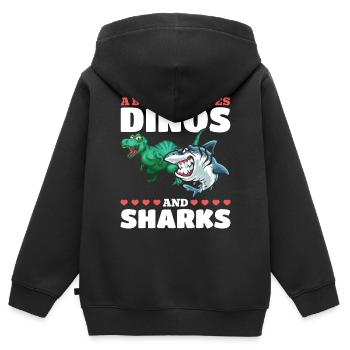 Dinosaurier Great White Shark Ein Junge, der Dinos - Kinder Premium Organic Zip Hoodie - Schwarz - Hinten - AI Model Kid Male (0cm)