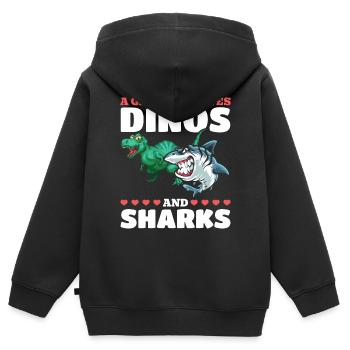 Dinosaurier Great White Shark Ein Mädchen, das - Kinder Premium Organic Zip Hoodie - Schwarz - Hinten - AI Model Kid Male (0cm)