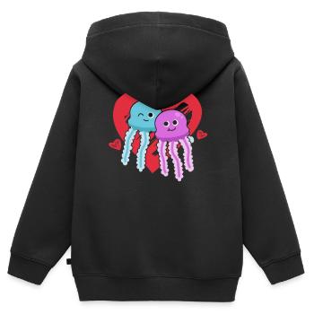 Méduse avec coeur Méduse Coeur Méduse - Sweat Premium à capuche zippé enfant bio - noir - Dos - AI Model Kid Male (0cm)