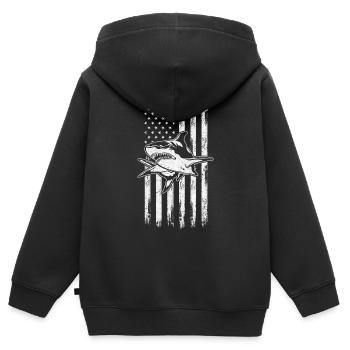 Requin Drapeau américain Requin Drapeau américain Grand - Sweat Premium à capuche zippé enfant bio - noir - Dos - AI Model Kid Male (0cm)