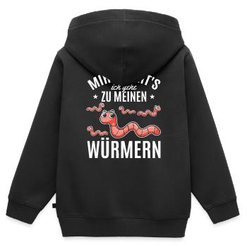 Würmer Sprüche Wurm Mir Reicht's Ich Gehe Zu - Kinder Premium Organic Zip Hoodie - Schwarz - Hinten - AI Model Kid Male (0cm)