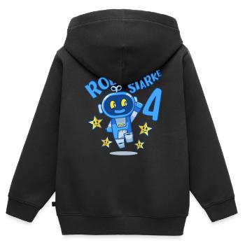 Roboter Geburtstagsmotiv 4 Jahre Jungen Geschenk - Kinder Premium Organic Zip Hoodie - Schwarz - Hinten - AI Model Kid Male (0cm)