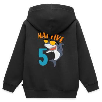 Geschenke 5 Jahre Jungen Hai Five Geburtstagsmotiv - Kinder Premium Organic Zip Hoodie - Schwarz - Hinten - AI Model Kid Male (0cm)