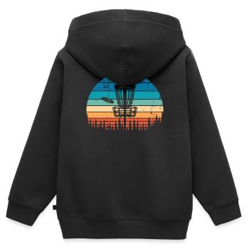 Vintage Disc Golf Retro Distressed Sunset - Sweat Premium à capuche zippé enfant bio - noir - Dos - AI Model Kid Male (0cm)