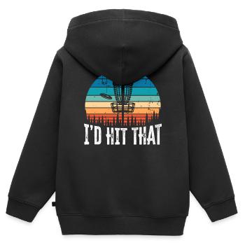 J’aurais frappé ce drôle de disque Golf Sunset Gift - Sweat Premium à capuche zippé enfant bio - noir - Dos - AI Model Kid Male (0cm)