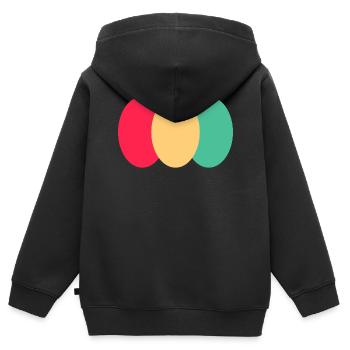Trois Ovales - Rouge - Jaune - Vert - Sweat Premium à capuche zippé enfant bio - noir - Dos - AI Model Kid Male (0cm)