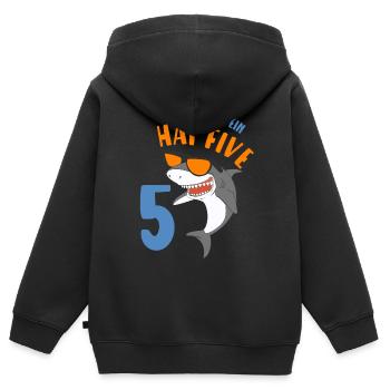 5 Jahre Jungen Geschenk Hai Five Geburtstagsmotiv - Kinder Premium Organic Zip Hoodie - Schwarz - Hinten - AI Model Kid Male (0cm)
