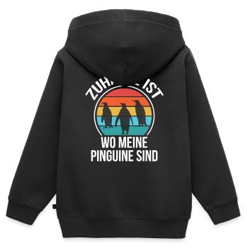 Pingouins à la maison Pôle Nord Penguin Animal love - Sweat Premium à capuche zippé enfant bio - noir - Dos - AI Model Kid Male (0cm)