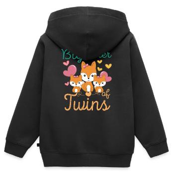 Big Sister of Twins Foxes Promue Grande Sœur - Sweat Premium à capuche zippé enfant bio - noir - Dos - AI Model Kid Male (0cm)