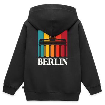 Berlin Retro Brandenburger Tor Deutschland - Kinder Premium Organic Zip Hoodie - Schwarz - Hinten - AI Model Kid Male (0cm)