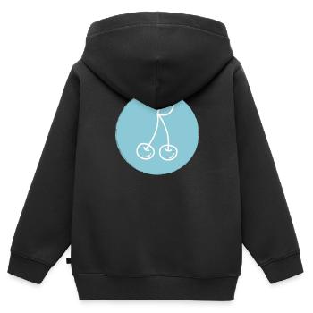 Kirsche - Kinder Premium Organic Zip Hoodie - Schwarz - Hinten - AI Model Kid Male (0cm)