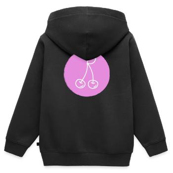 Kirsche - Kinder Premium Organic Zip Hoodie - Schwarz - Hinten - AI Model Kid Male (0cm)