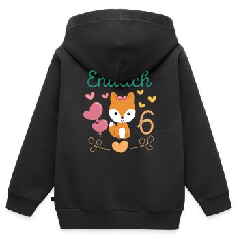 Fuchs Geburtstagshirt Endlich 6 Jahre Mädchen - Kinder Premium Organic Zip Hoodie - Schwarz - Hinten - AI Model Kid Male (0cm)