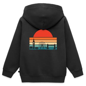 London Sunrise Big Ben Tower Bridge London Eye - Sweat Premium à capuche zippé enfant bio - noir - Dos - AI Model Kid Male (0cm)