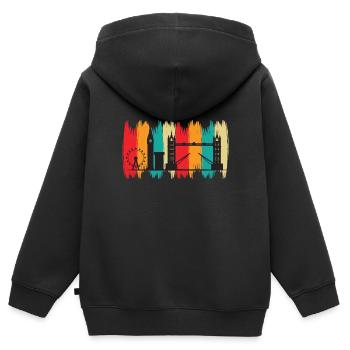 Tower Bridge Londres Retro Big Ben Grande Roue Royaume-Uni - Sweat Premium à capuche zippé enfant bio - noir - Dos - AI Model Kid Male (0cm)