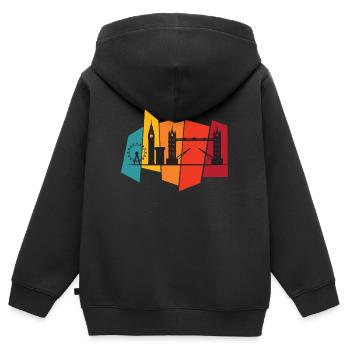 Big Ben Tower Bridge Westminster Londres Angleterre - Sweat Premium à capuche zippé enfant bio - noir - Dos - AI Model Kid Male (0cm)