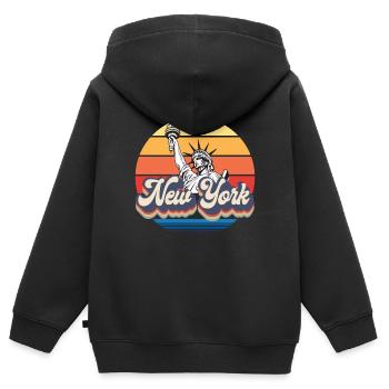 New York Retro Freiheitsstatue Skyline Big Apple - Kinder Premium Organic Zip Hoodie - Schwarz - Hinten - AI Model Kid Male (0cm)