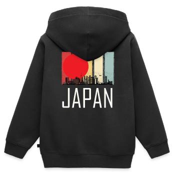 Japon Skyline Tokyo Temple Lever de soleil - Sweat Premium à capuche zippé enfant bio - noir - Dos - AI Model Kid Male (0cm)