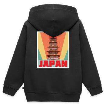 Temple Japon Tokyo Tower Rétro - Sweat Premium à capuche zippé enfant bio - noir - Dos - AI Model Kid Male (0cm)